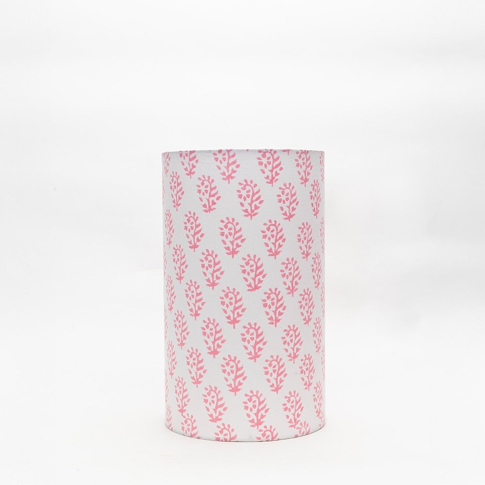 Pink Block Printed Wooden Table Lamp shade | Mango wood Table Lamp