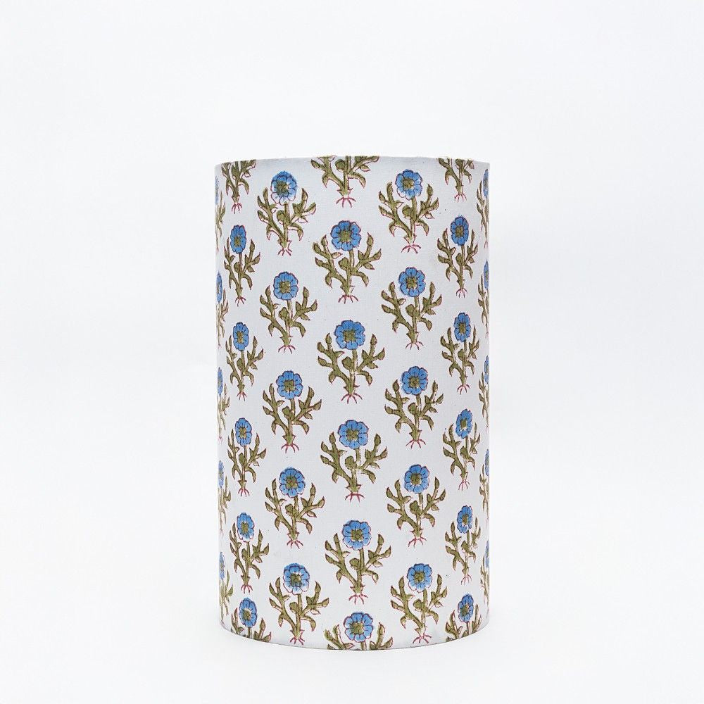 Blue Block Printed Wooden Table Lamp shade | Mango wood Table Lamp