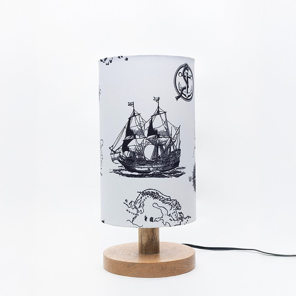 Nautical Print Wooden Table Lamp shade | Mango wood Table Lamp