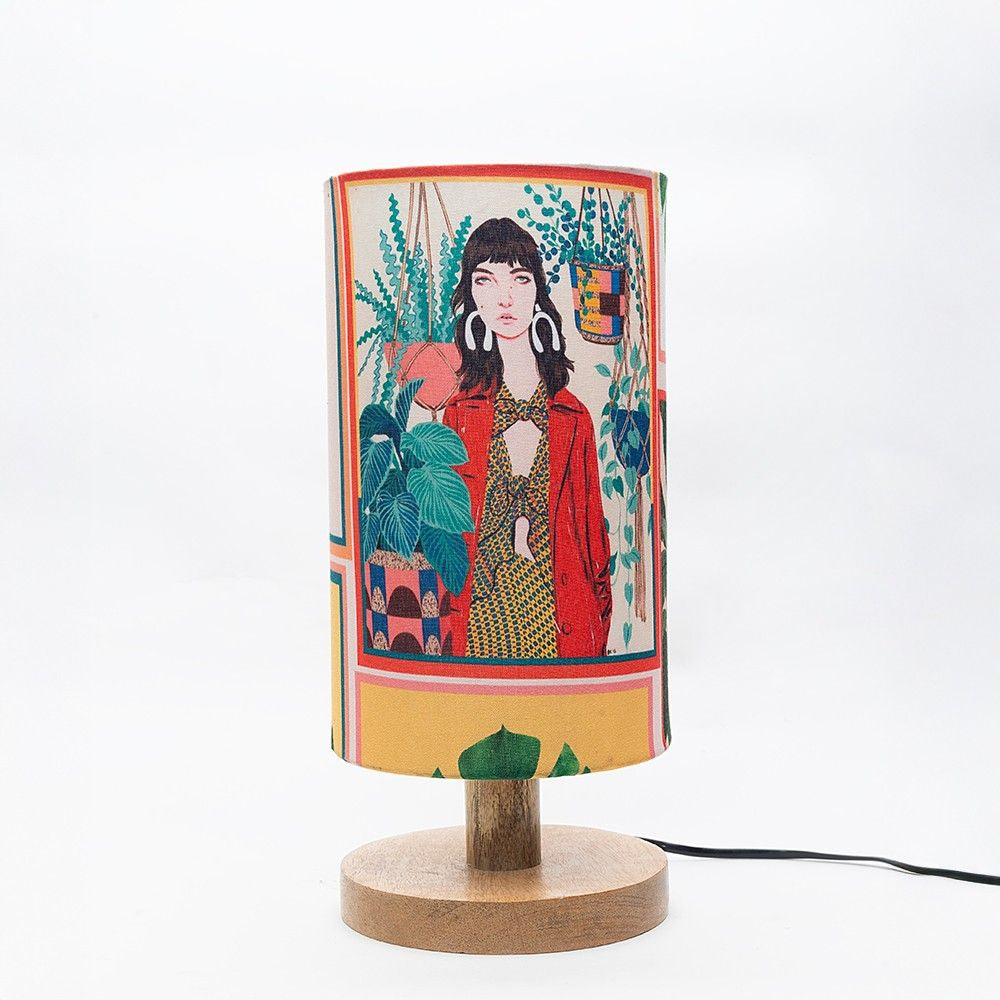 Animation Print Wooden Table Lamp shade | Mango wood Table Lamp
