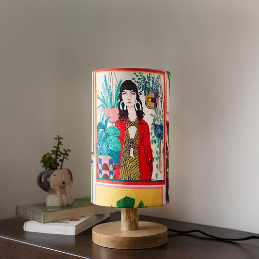 Animation Print Wooden Table Lamp shade | Mango wood Table Lamp