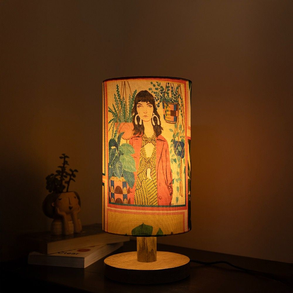 Animation Print Wooden Table Lamp shade | Mango wood Table Lamp