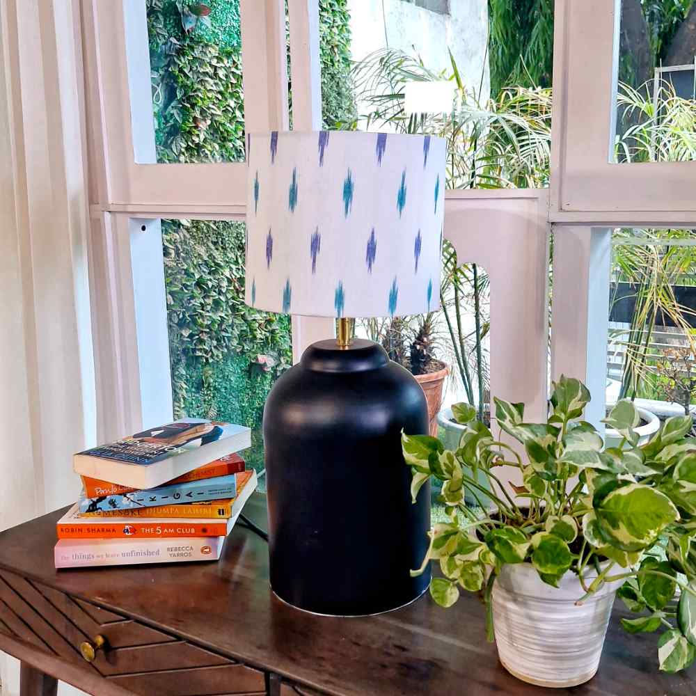 White Ikkat Drum Lampshade