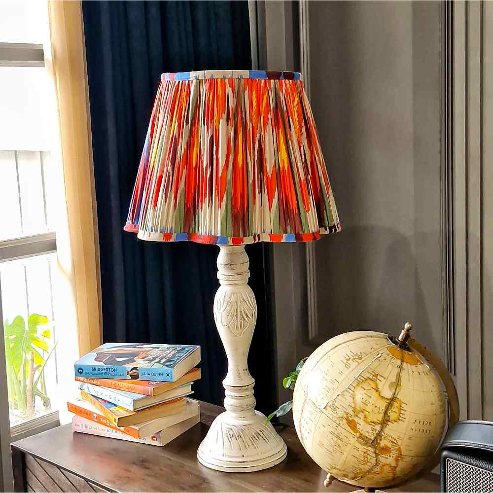 Multicolor Ikkat Print Cotton Scallop Gathered Lampshade