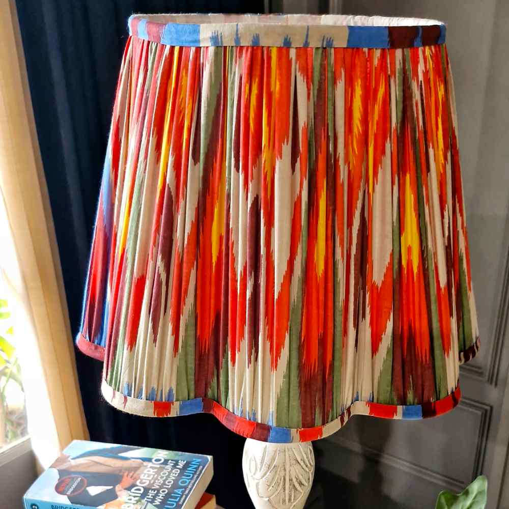 Multicolor Ikkat Print Cotton Scallop Gathered Lampshade