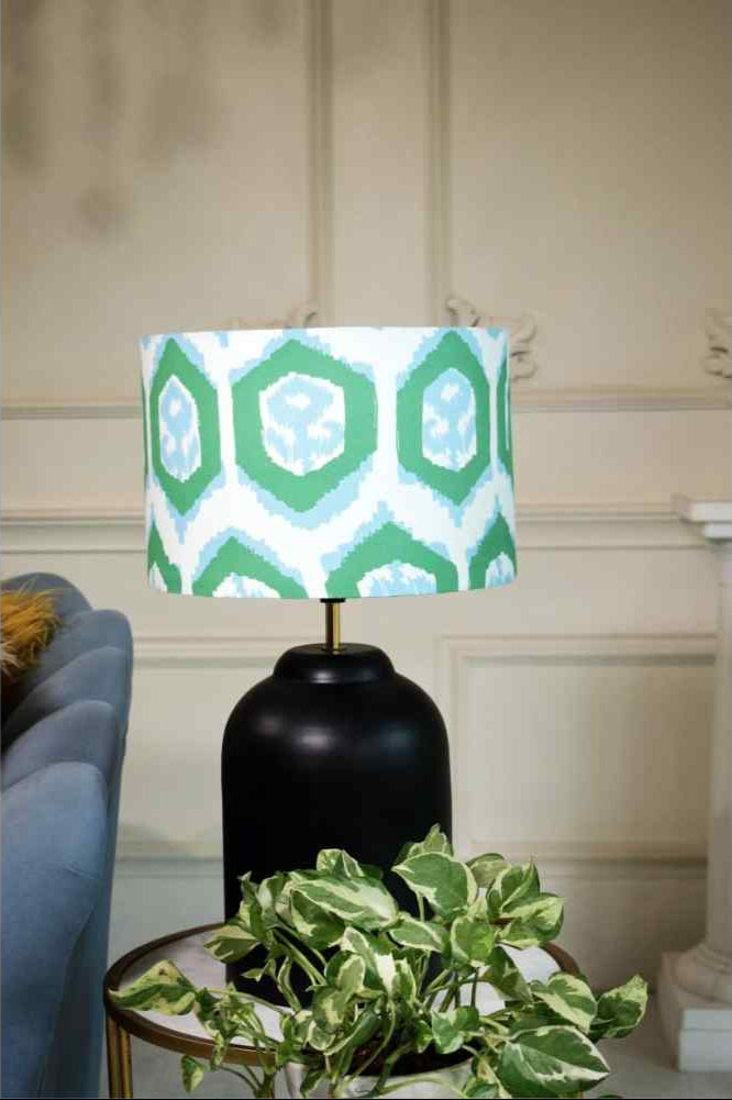 Green Abstract Print Drum Lampshade