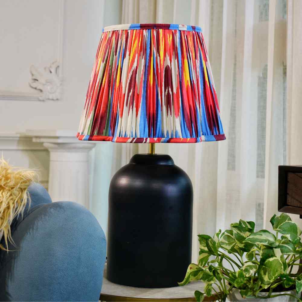Multicolor Ikkat Print Cotton Scallop Gathered Lampshade