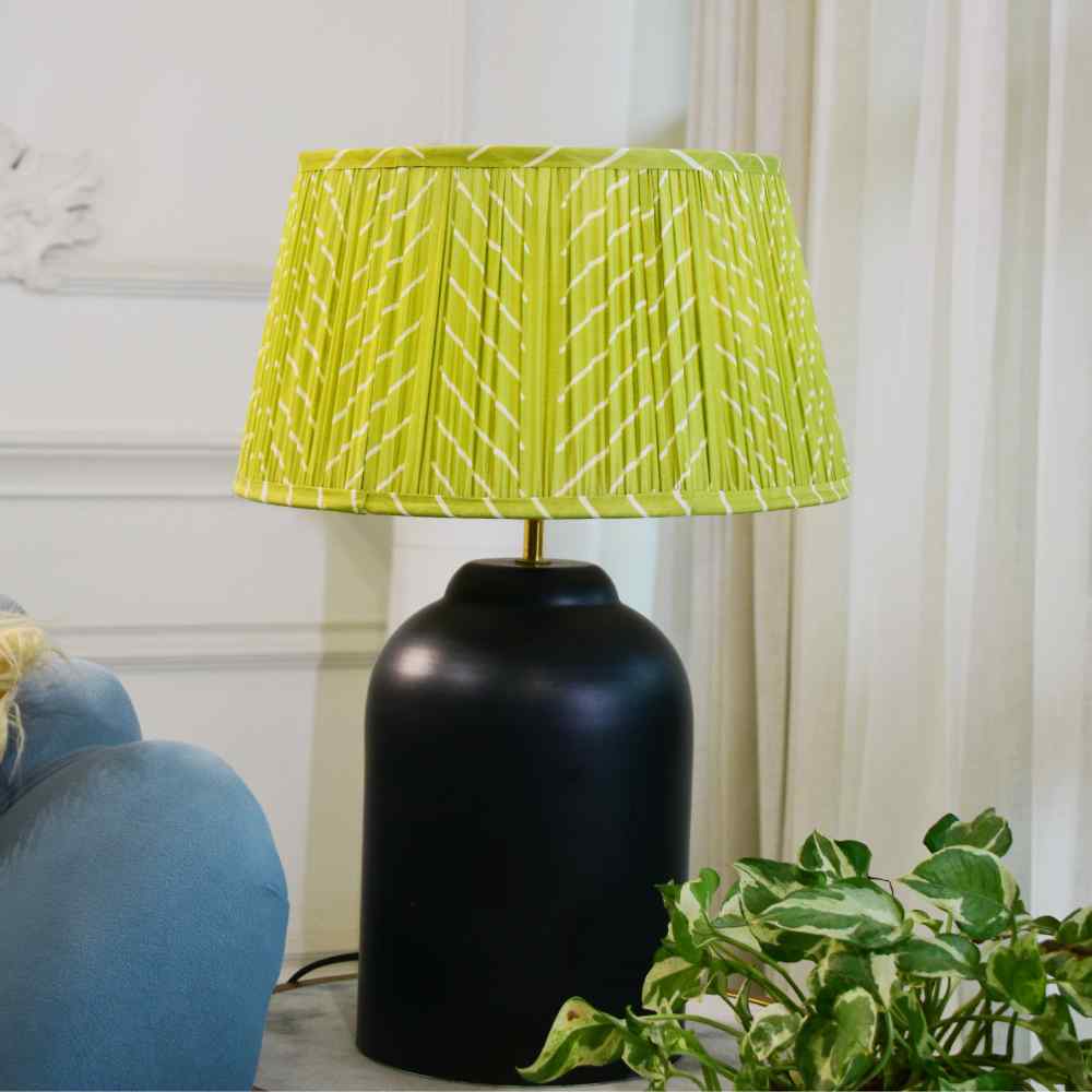Green Silk Drum Gathered Lampshade