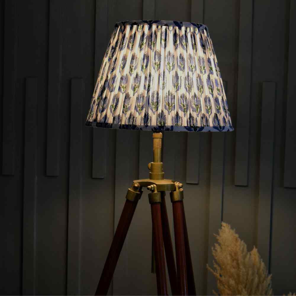 Blue Block Printed Gathered Handmade Lampshade By Phushia