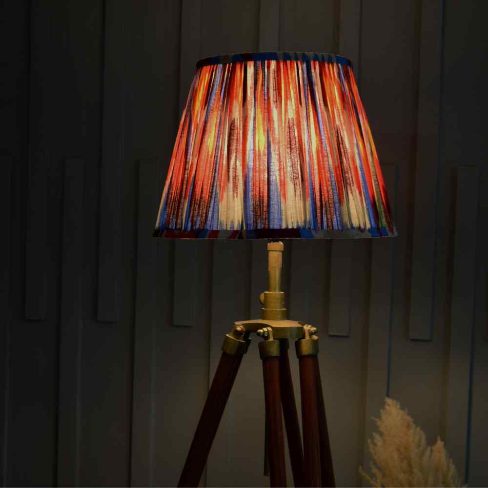 Multicolor Ikkat Print Cotton Scallop Gathered Lampshade