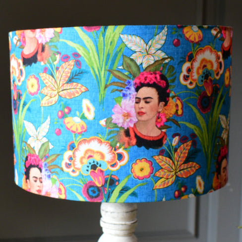 Blue Frida Kahlo Drum Lampshade