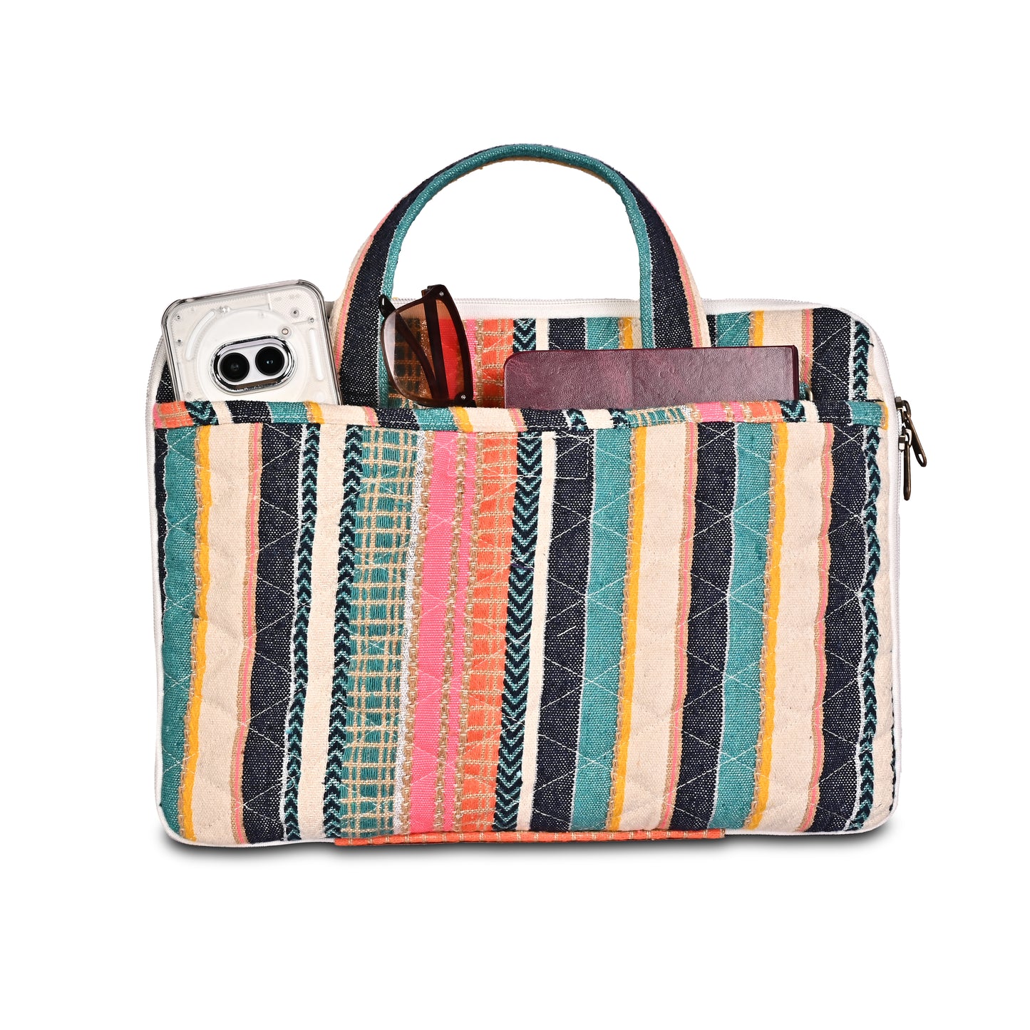Blue Jacquard Fabric Laptop Sleeve / Macbook Sleeve With Handle And Shoulder Strap