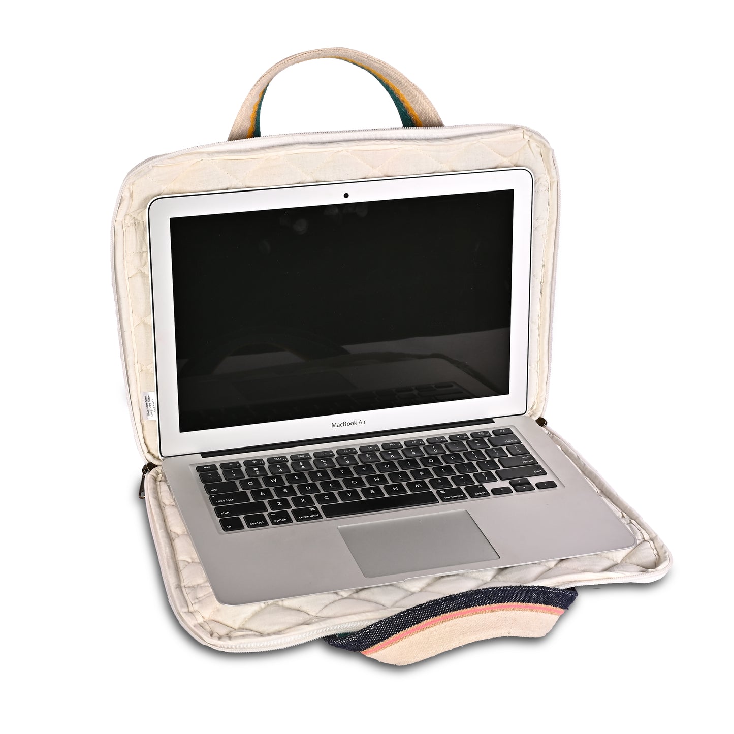 Blue Jacquard Fabric Laptop Sleeve / Macbook Sleeve With Handle And Shoulder Strap