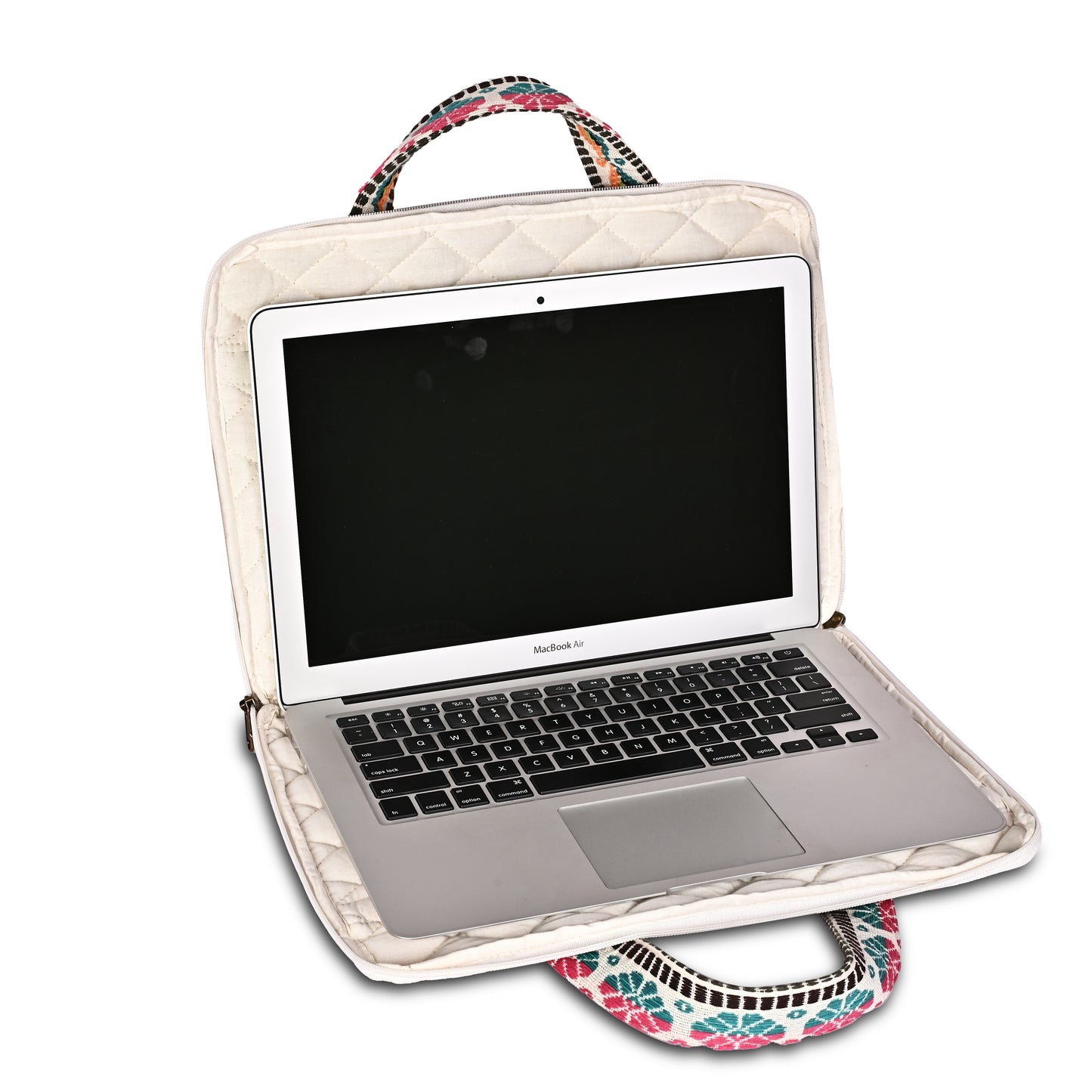 Pink Jacquard Fabric Laptop Sleeve / Macbook Sleeve With Handle And Shoulder Strap