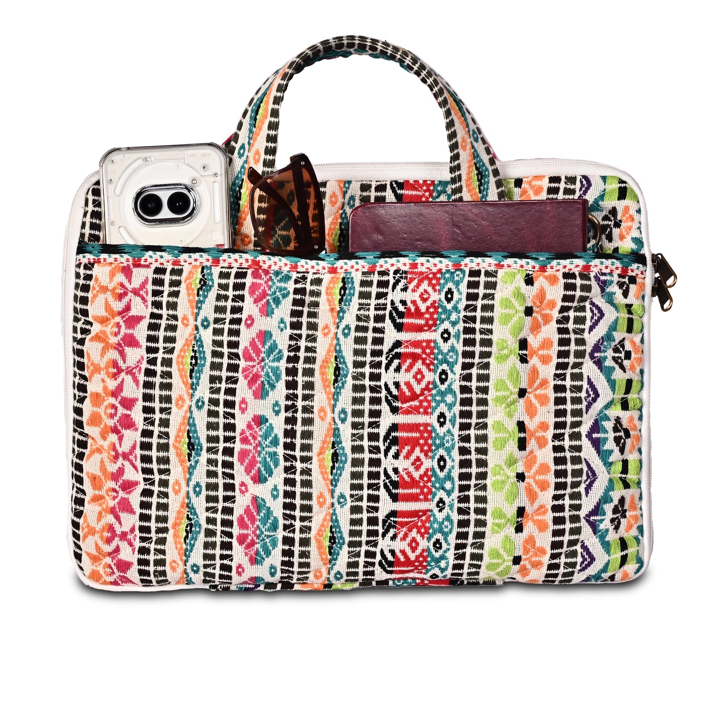Pink Jacquard Fabric Laptop Sleeve / Macbook Sleeve With Handle And Shoulder Strap