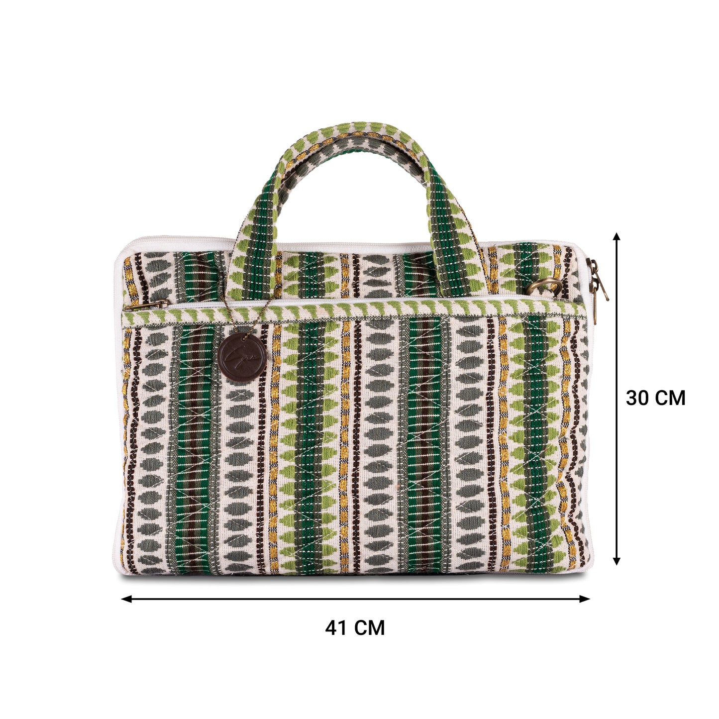 Green Jacquard Fabric Laptop Sleeve / Macbook Sleeve With Handle And Shoulder Strap