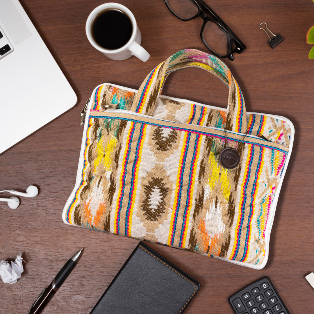 Beige Jacquard Fabric Laptop Sleeve / Macbook Sleeve | Premium Laptop Sleeves & Bags | MacBook Covers for Women