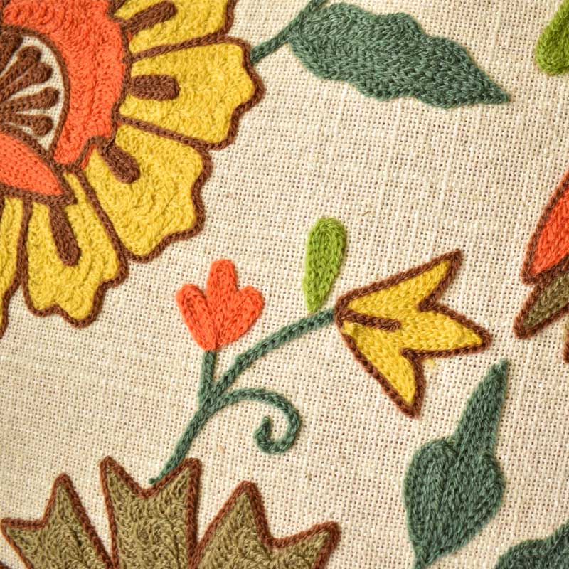 Brown Floral Embroidered Cotton Cushion Covers | Handcrafted Elegance for Sofas & Couches – Phushia