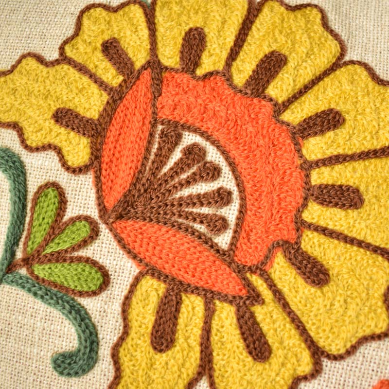 Brown Floral Embroidered Cotton Cushion Covers | Handcrafted Elegance for Sofas & Couches – Phushia