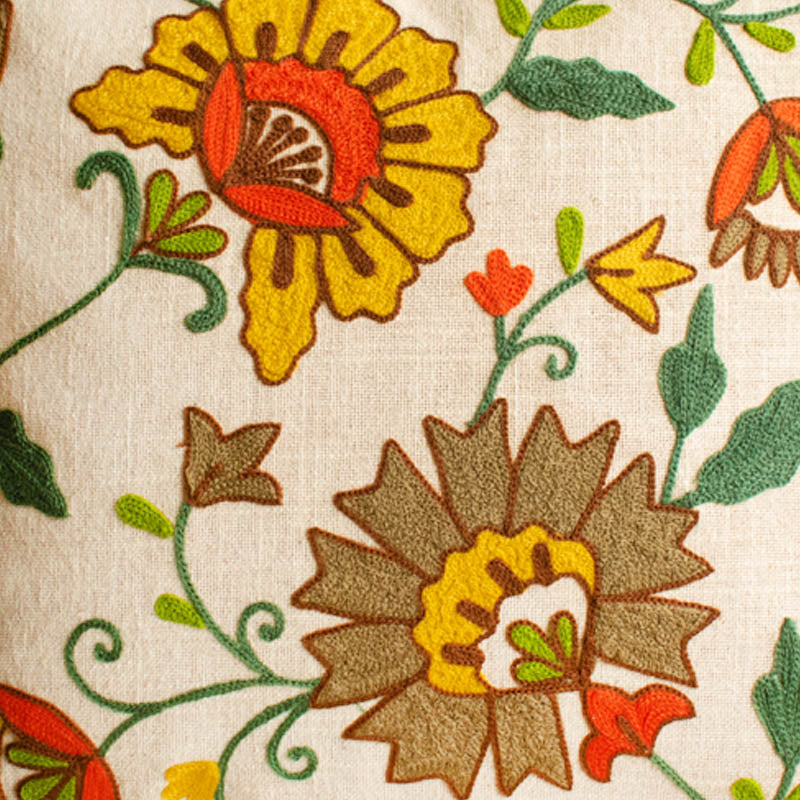 Brown Floral Embroidered Cotton Cushion Covers | Handcrafted Elegance for Sofas & Couches – Phushia