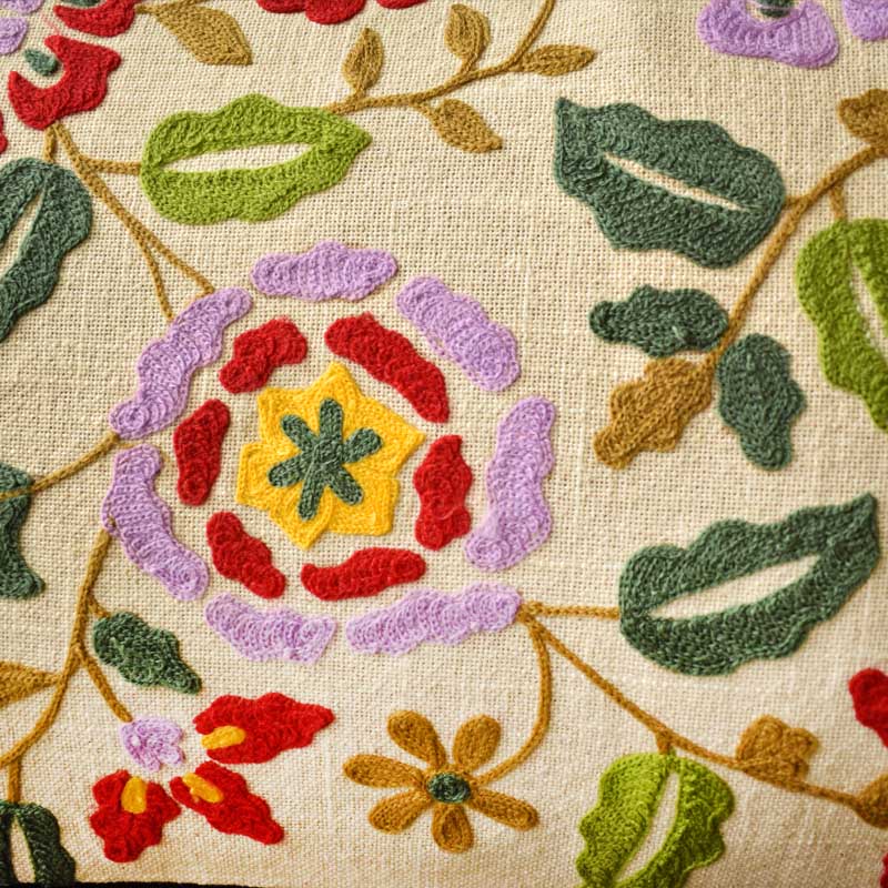 Floral Embroidered Cotton Cushion Cover – Handcrafted Elegance for Your Sofa
