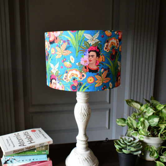 Blue Frida Kahlo Drum Lampshade