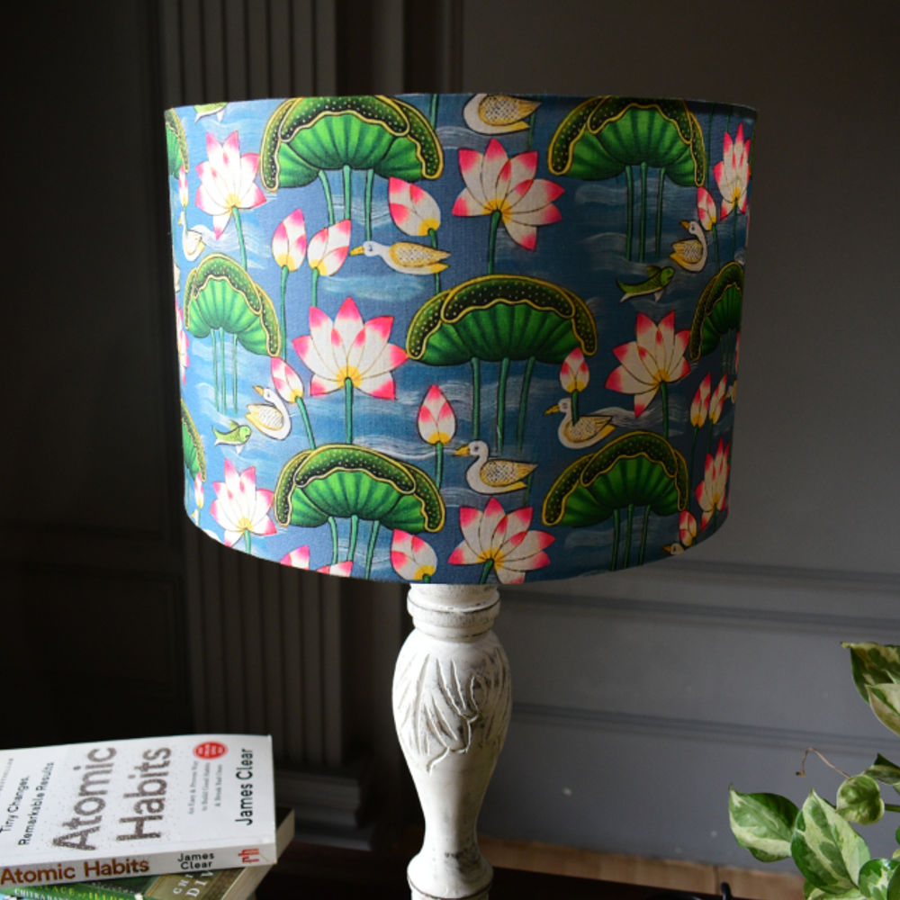 Blue Pichwai Designer Drum Lampshade