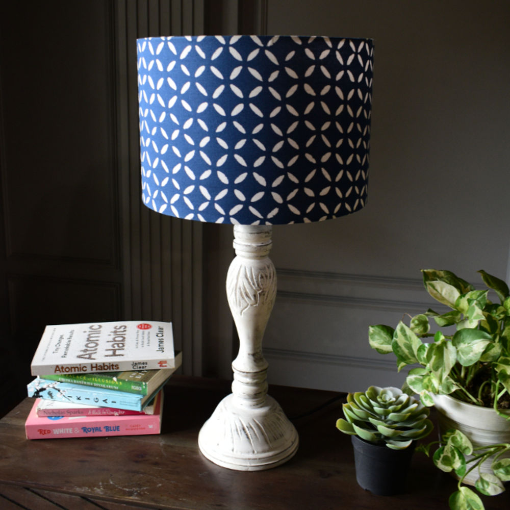 Indigo Block Print Drum Lampshade