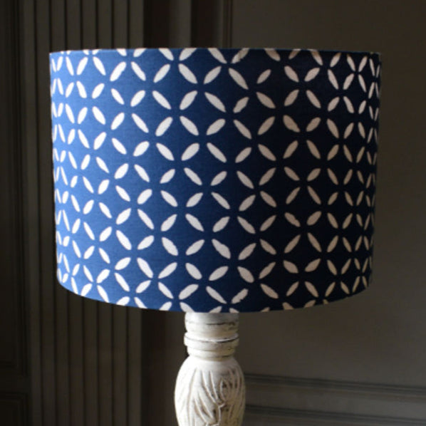 Indigo Block Print Drum Lampshade
