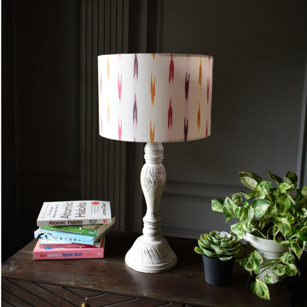 White Ikat Print Drum Lampshade
