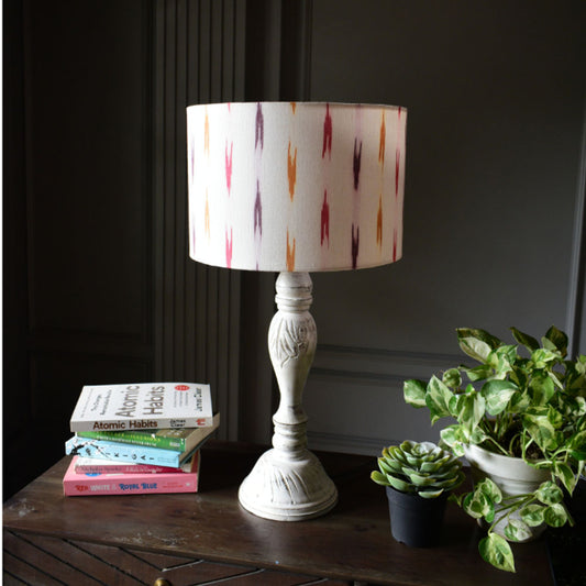 White Ikat Print Drum Lampshade