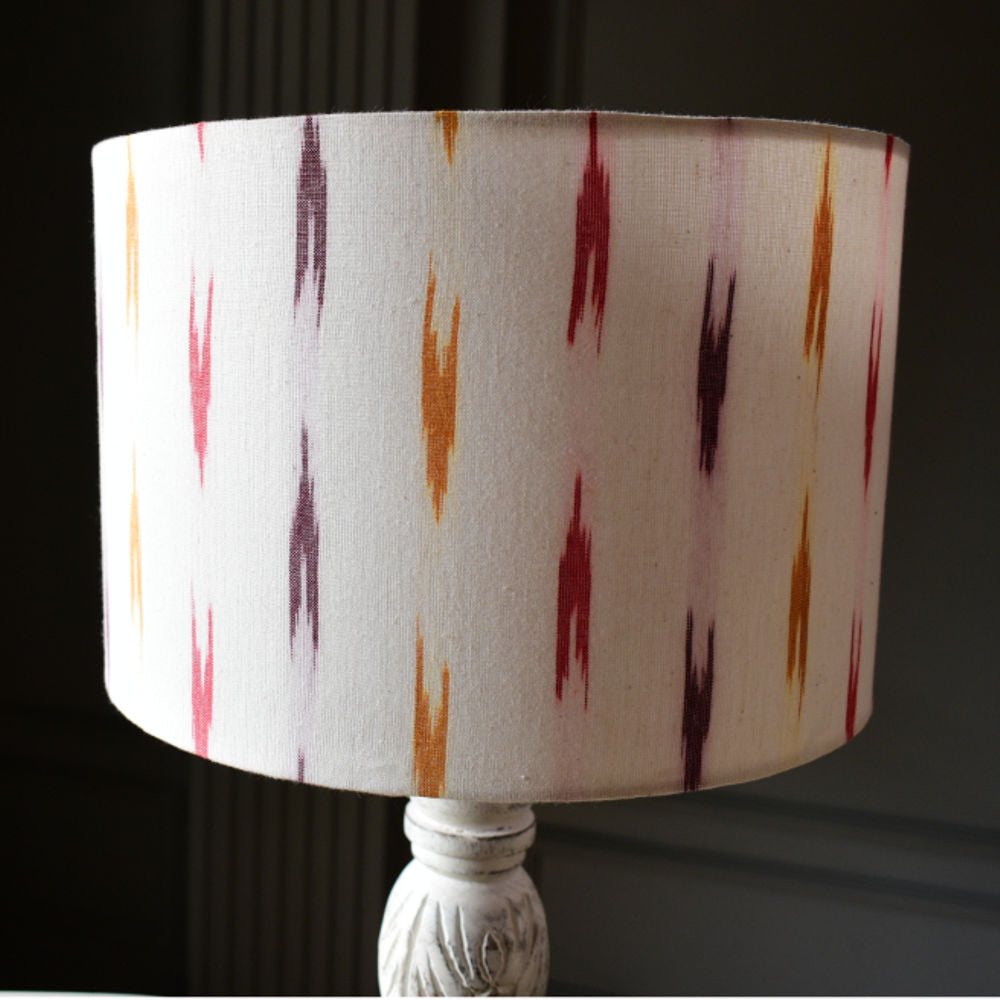 White Ikat Print Drum Lampshade