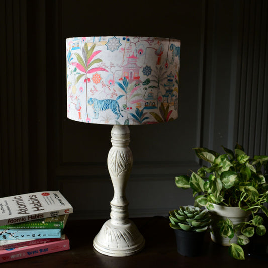 White And Blue Forest Drum Lampshade | Silk Fabric Lampshade