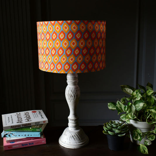 Orange Geomerical Print Drum Lampshade | Muslin Fabric Lampshade