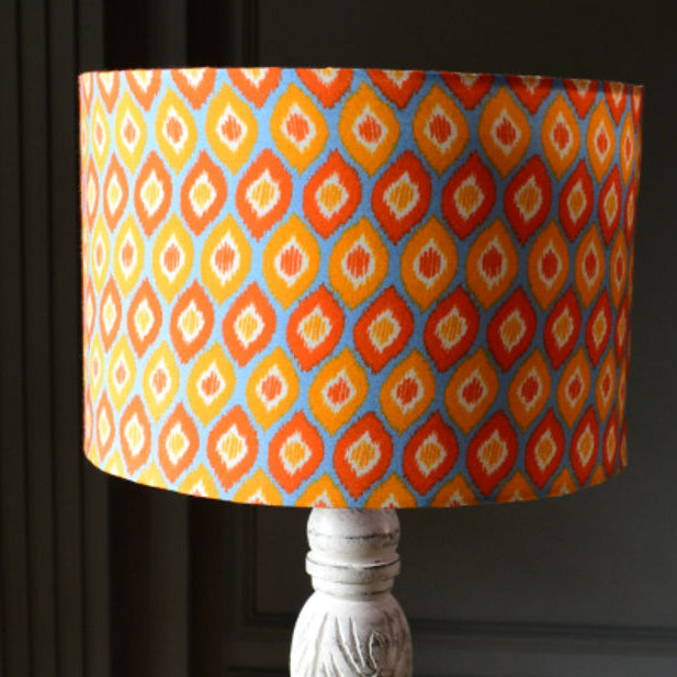Orange Geomerical Print Drum Lampshade | Muslin Fabric Lampshade