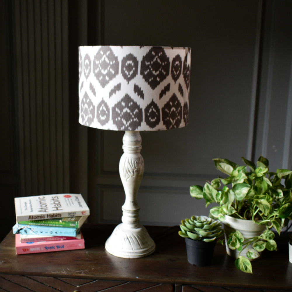 Grey Ikkat Print Drum Lampshade
