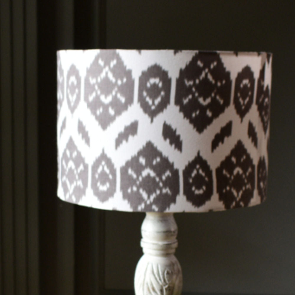 Grey Ikkat Print Drum Lampshade