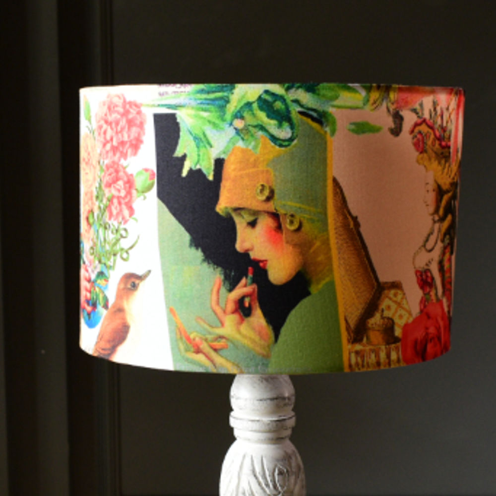Victorian Print Drum Lampshade | Vintage Print Lampshade