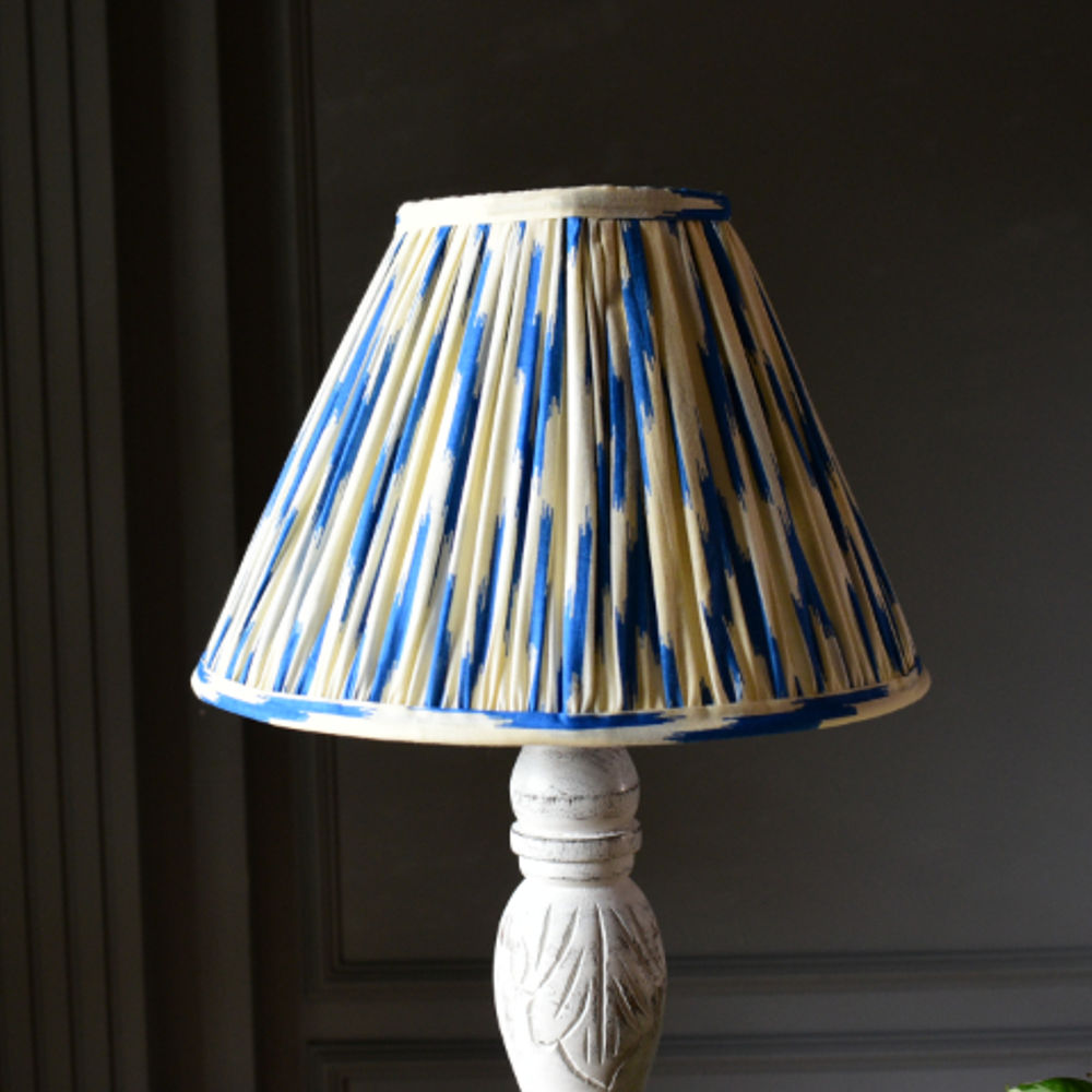 Blue And White Ikat Print Cotton Empire Gathered Lampshade