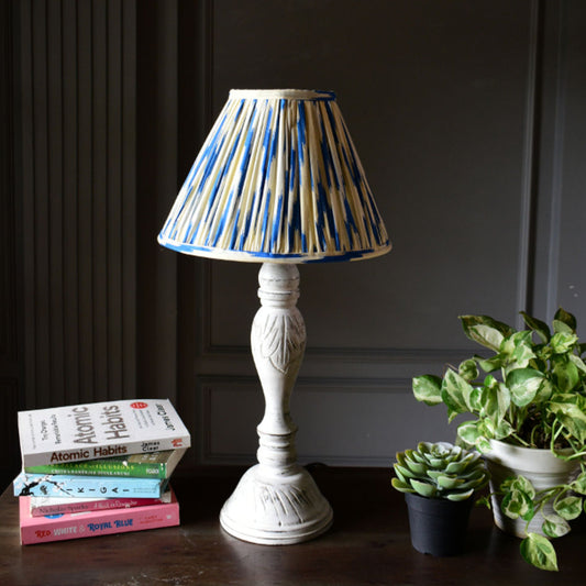 Blue And White Ikat Print Cotton Empire Gathered Lampshade