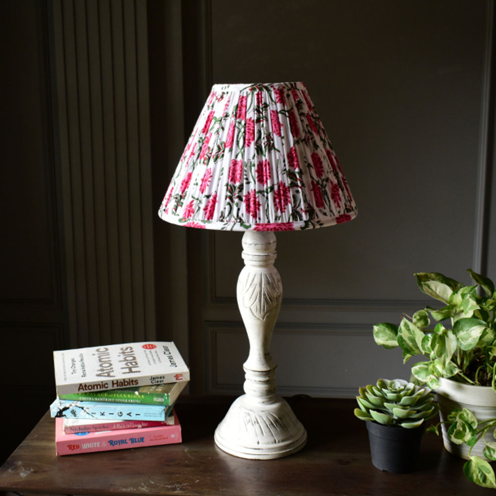 Pink Floral Cotton Block Printed Empire Gathered Lampshade