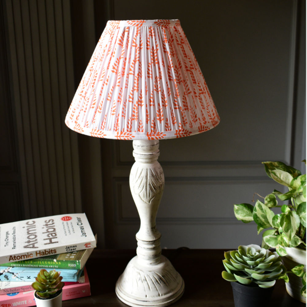 Orange Floral Block Printed Empire Gathered Lampshade