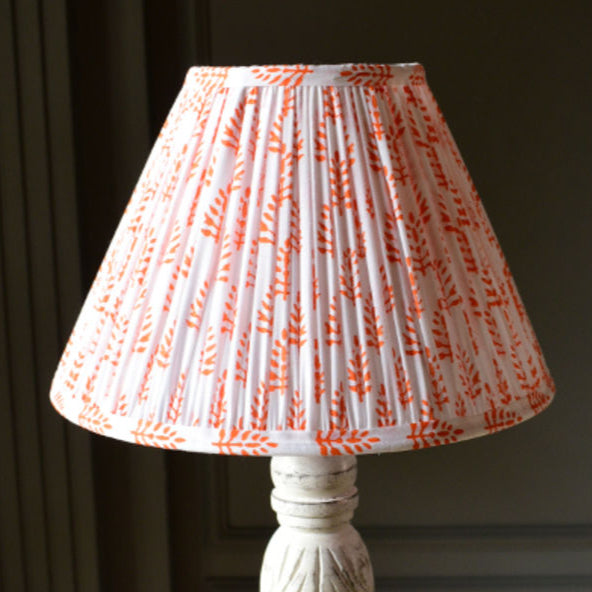 Orange Floral Block Printed Empire Gathered Lampshade