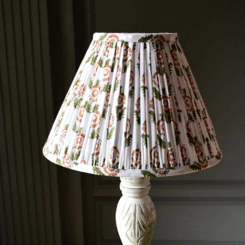 Cotton Block Printed Empire Gathered Lampshade