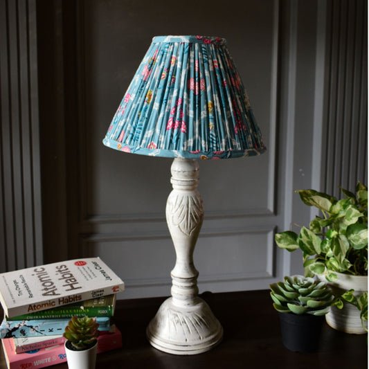 Blue Cotton Block Printed Empire Gathered Lampshade
