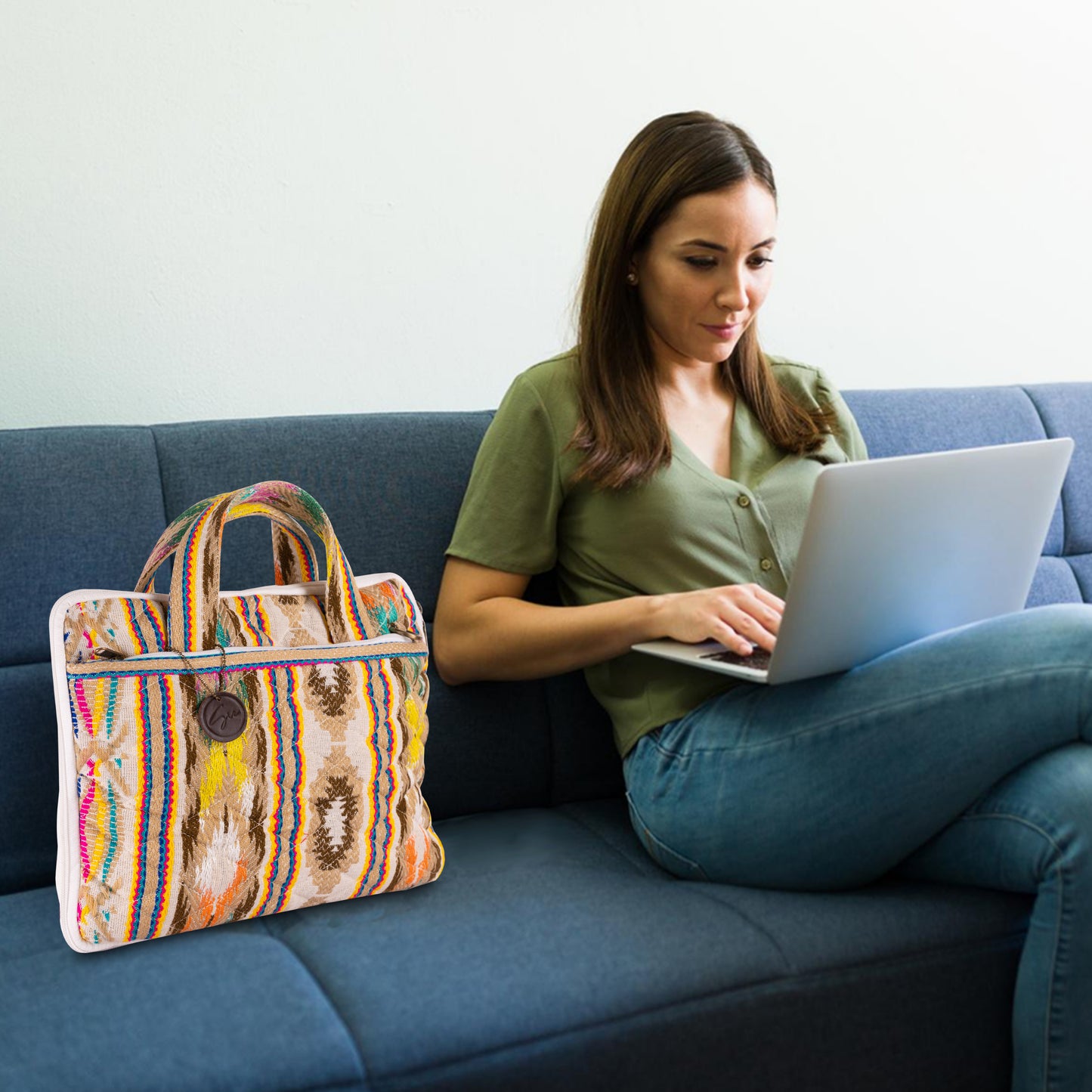 Beige Jacquard Fabric Laptop Sleeve / Macbook Sleeve | Premium Laptop Sleeves & Bags | MacBook Covers for Women