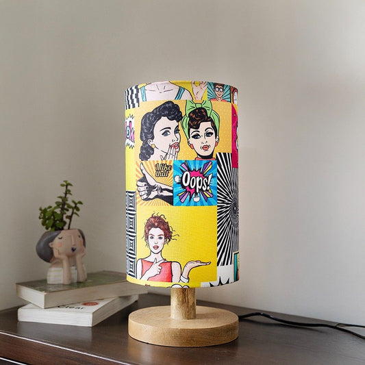 Pop Art Wooden Table Lamp shade | Mango wood Table Lamp
