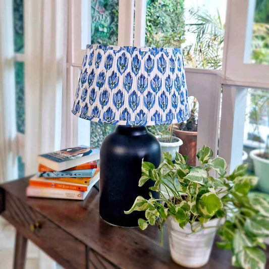 Blue Cotton Gathered Drum Lampshade