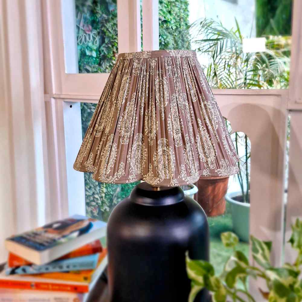 Paisley Brown Cotton Scallop Gathered Lampshade (Small)