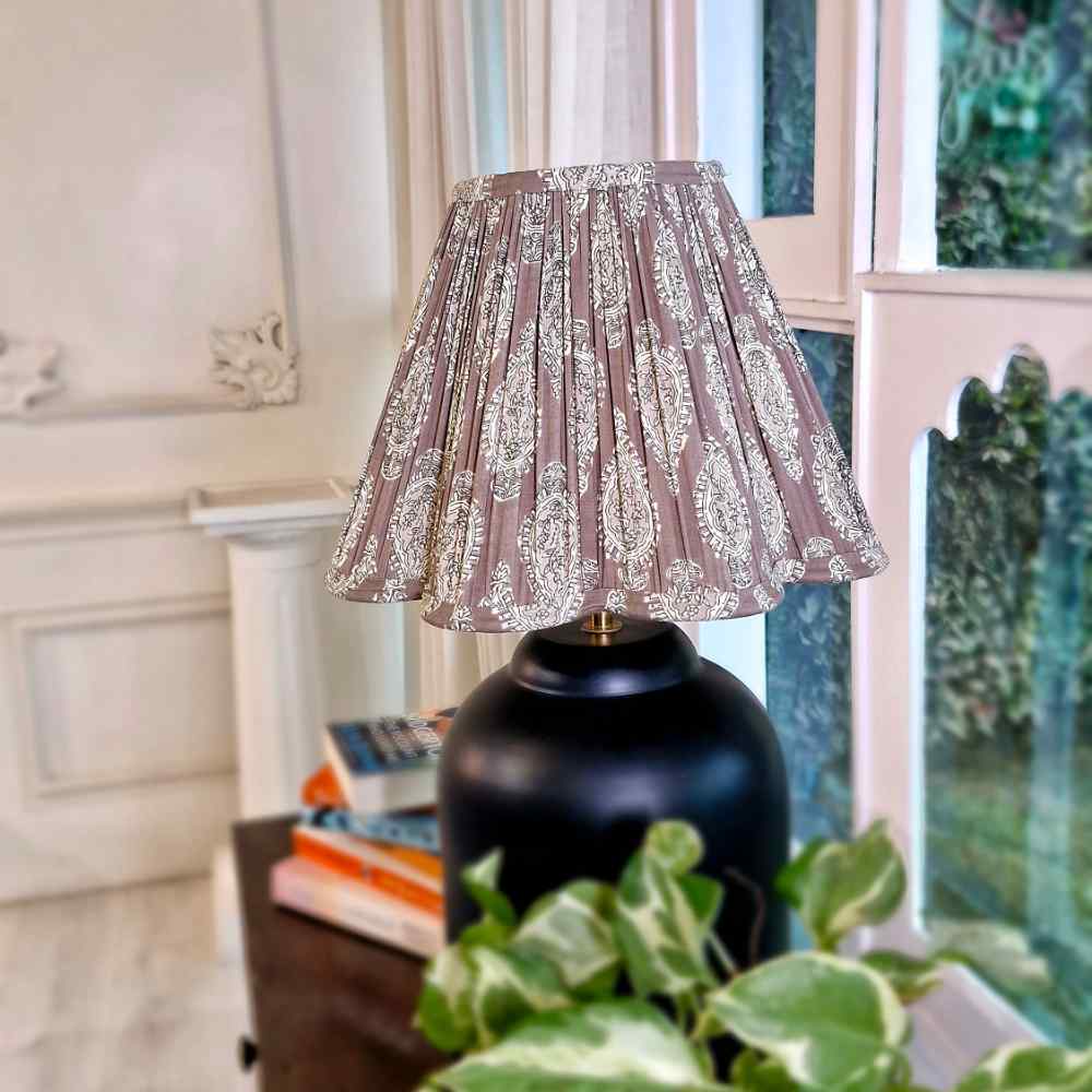 Paisley Brown Cotton Scallop Gathered Lampshade (Small)